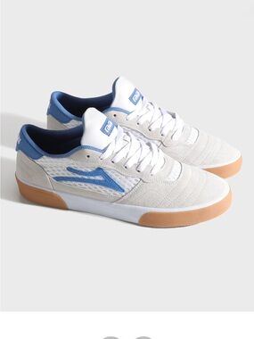 White & Blue Suede Skate Sneakers